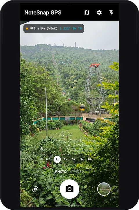 Camera screen with live GPS overlay