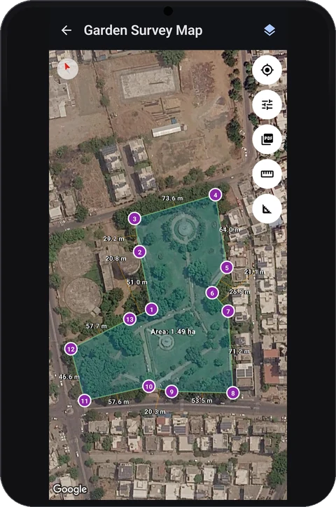 Survey map with land area measurement
